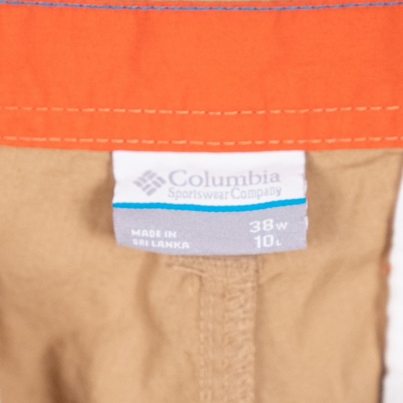 Men's Columbia Shorts Size 38 x 10" Inseam Tan Flat Front Pockets Cotton - Picture 6 of 6